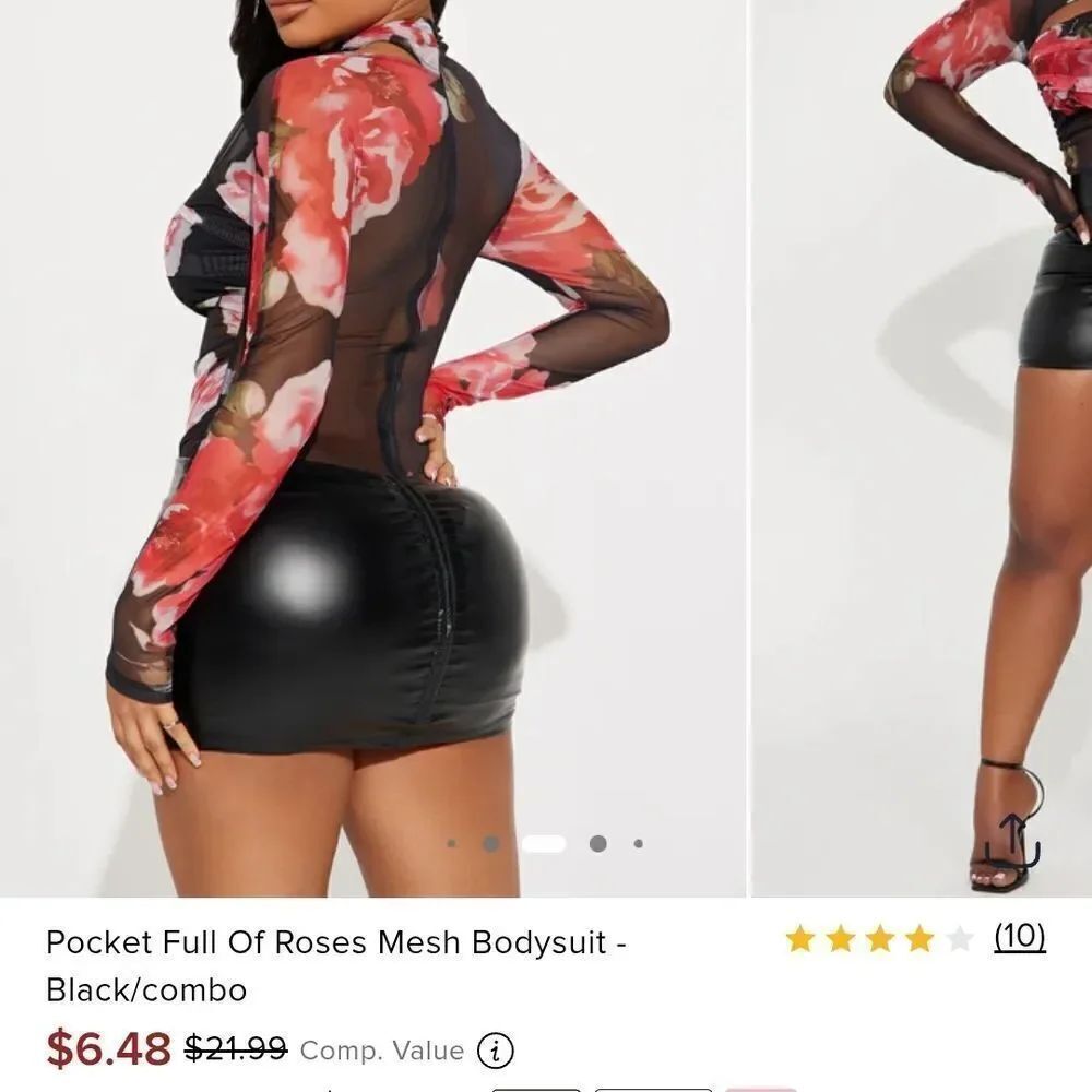 Floral Mesh Bodysuit - Black and Red Small